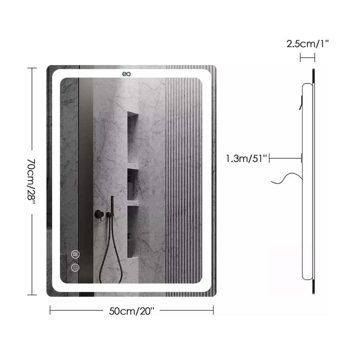 Espejo Con Luz Led Touch Para Ba&ntilde;o Tricolor Antivaho 70*50cm Blanco image number null