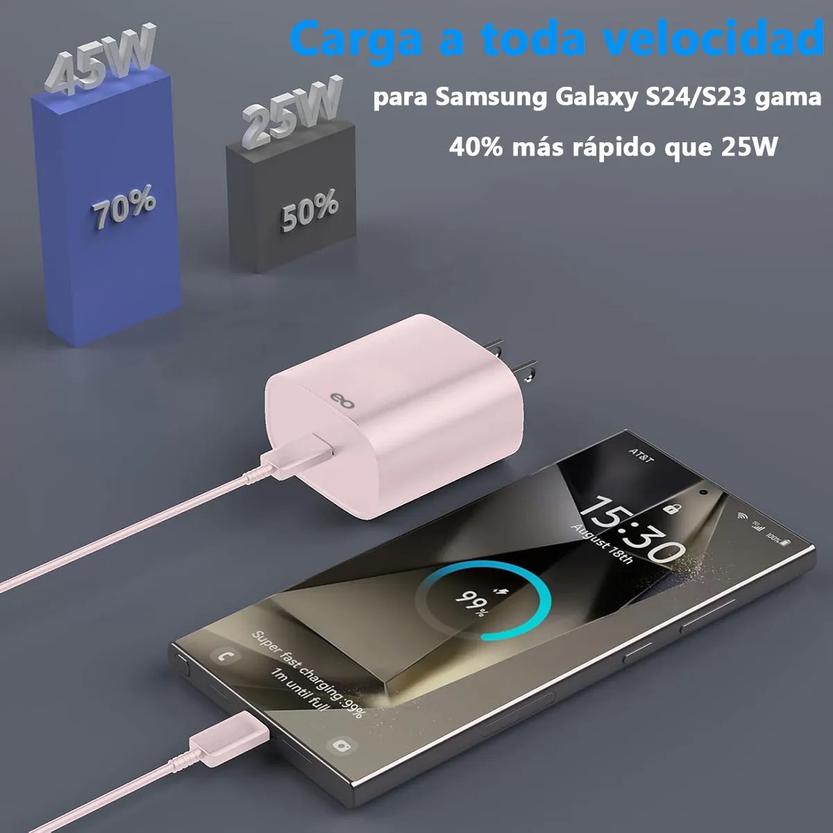 45w cargador para Samsung cargador r&aacute;pida tipo c 2 metros Rosa image number null