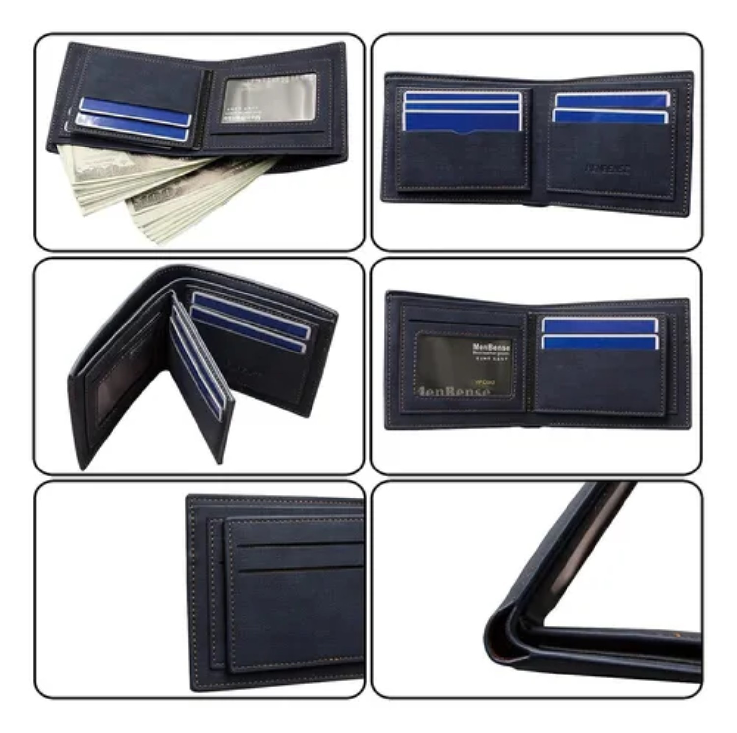 Cartera Billetera De Cuero Con M&uacute;ltiples Tarjetas azul marino con cafe oscuro image number null