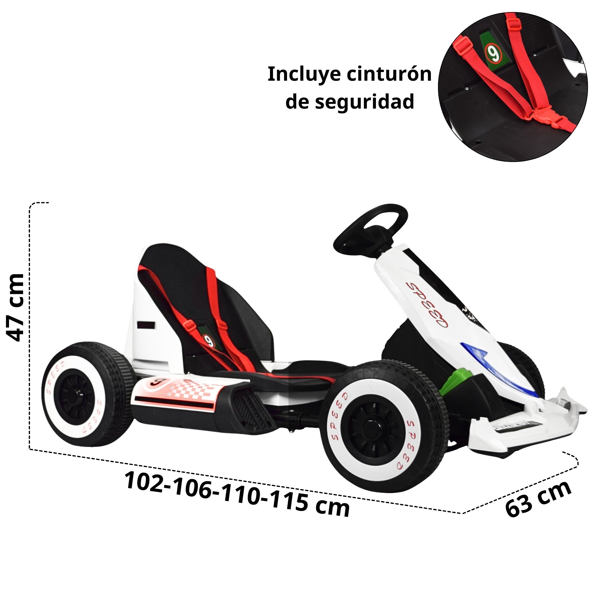 Montable Electrico Go Kart para Ni&ntilde;os Largo Ajustable Luz 12v - Blanco image number null