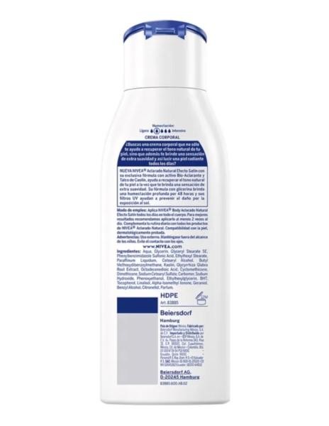 Crema Corporal Nivea Tono Natural Sat&iacute;n Uva/uvb 400ml image number null