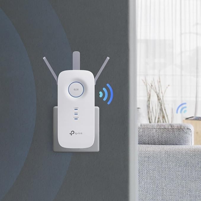 TP-Link RE450 Extensor de Rango de Repetidor WiFi de Banda Dual Universal, 3 Antenas Externas, Puerto Gigabit Ethernet, AC1750, Modo AP Compatible, Blanco. image number null