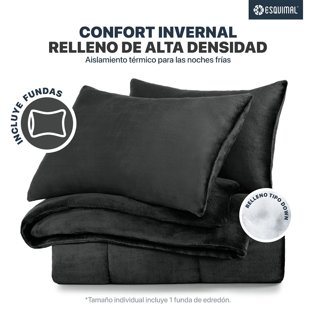 Edred&oacute;n Invernal Cobertor King Size + Fundas Negro ESQUIMAL image number null