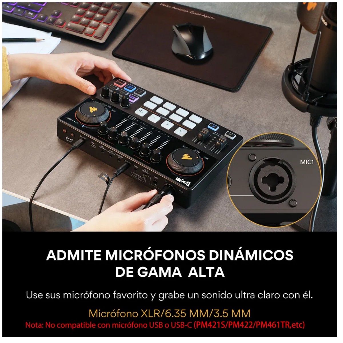 Mezcladora Interfaz De Audio Podcast Stream Negro image number null