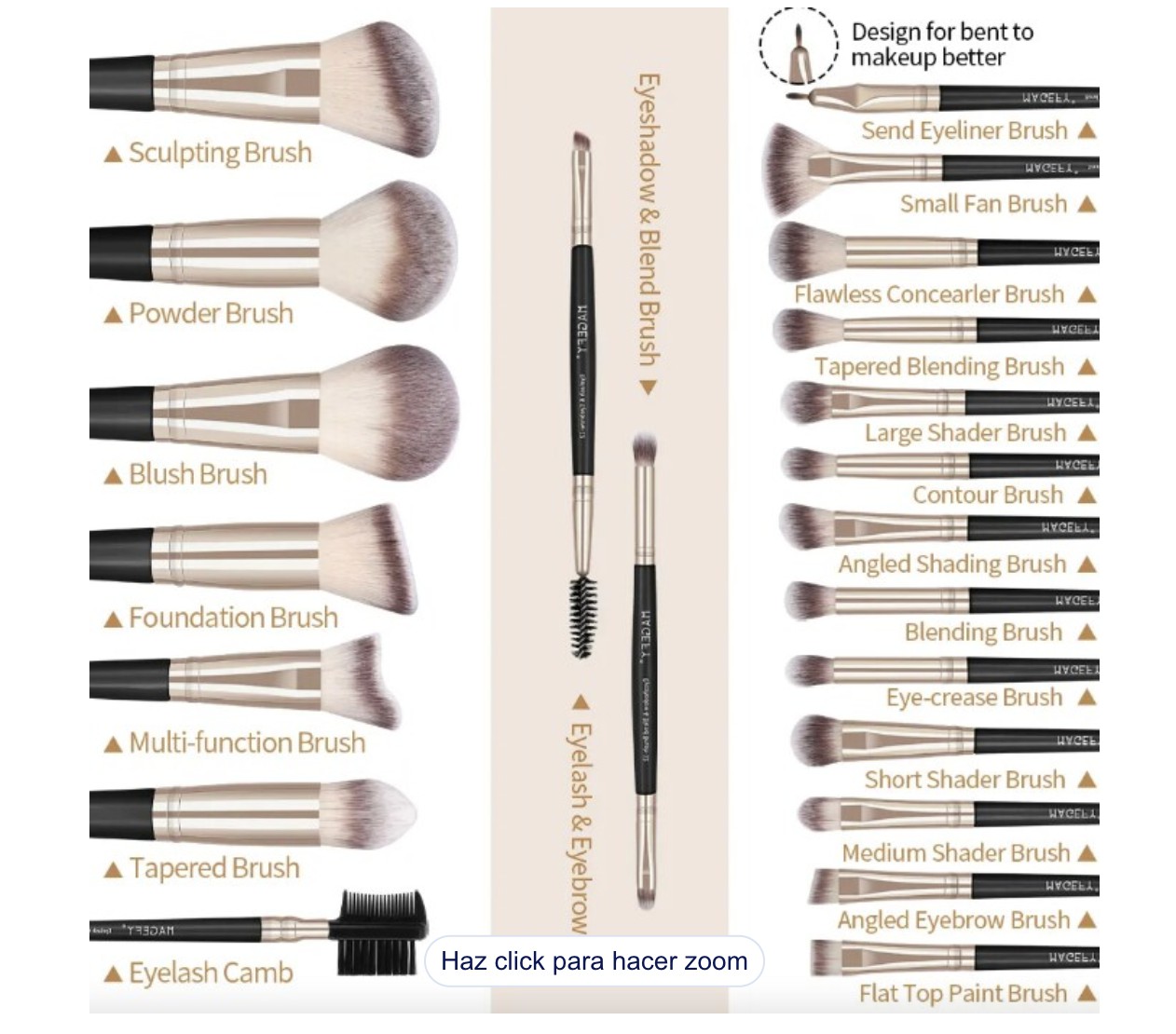 Brochas De Maquillaje Profesional 22 Piezas Modelo Negro Caf&eacute; image number null