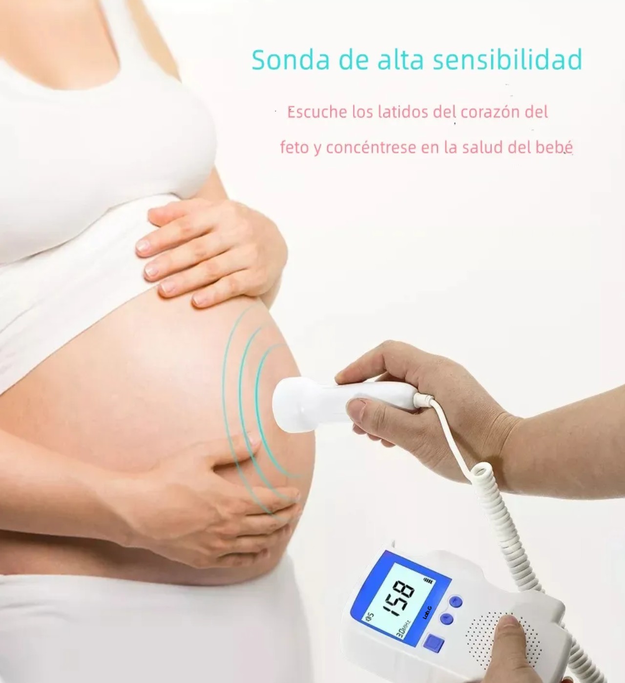Detector De Frecuencia Card&iacute;aca Fetal Doppler + Gel Bater&iacute;a, Blanco/Azul image number null