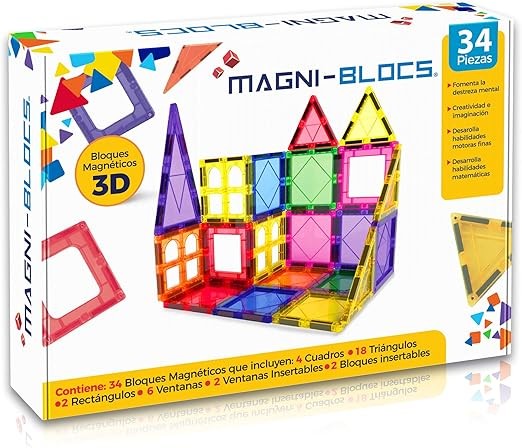 MAGNI-BLOCS Imanes Did&aacute;cticos, Set de 34 Piezas, Bloques Magn&eacute;ticos 3D, Figuras Geom&eacute;tricas Magn&eacute;ticas Educativas para Ni&ntilde;os, Rompecabezas Magn&eacute;tico en Tercera Dimensi&oacute;n. image number null