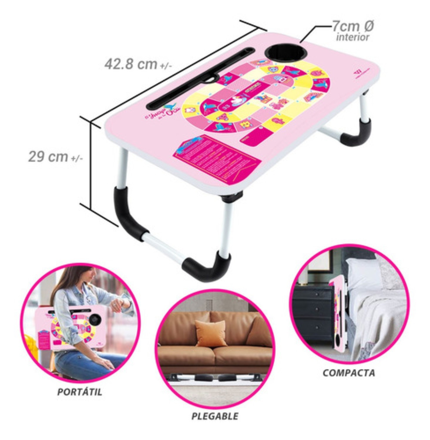 Mesa Plegable Portafolio De Madera Soporte Laptop Port&aacute;til negro/rosa image number null