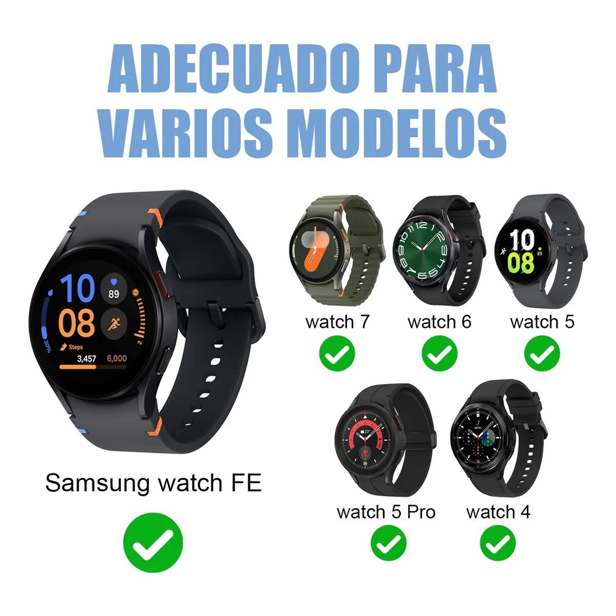 3pzs Correa Silicon Para Galaxy Watch Fe/7/6/5/5 Pro/4/fe Negro+blanco+azul image number null