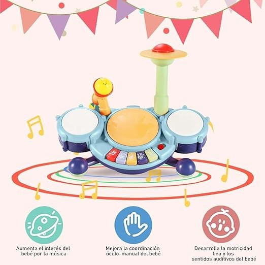 RUBOQE Juguetes de Instrumentos Musicales, Bater&iacute;a Infantil con Baquetas, Teclado de Piano y Micr&oacute;fono, Desarrollar El Talento Musical de los Ni&ntilde;os, Regalo Perfecto para Ni&ntilde;os y Ni&ntilde;as de 3 A&ntilde;os. image number null