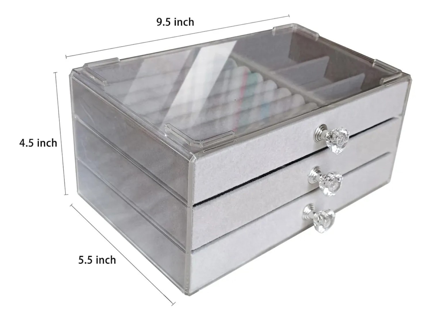 Caja De Almacenamiento De Joyas Acr&iacute;licas De 3 Cajones Gris image number null