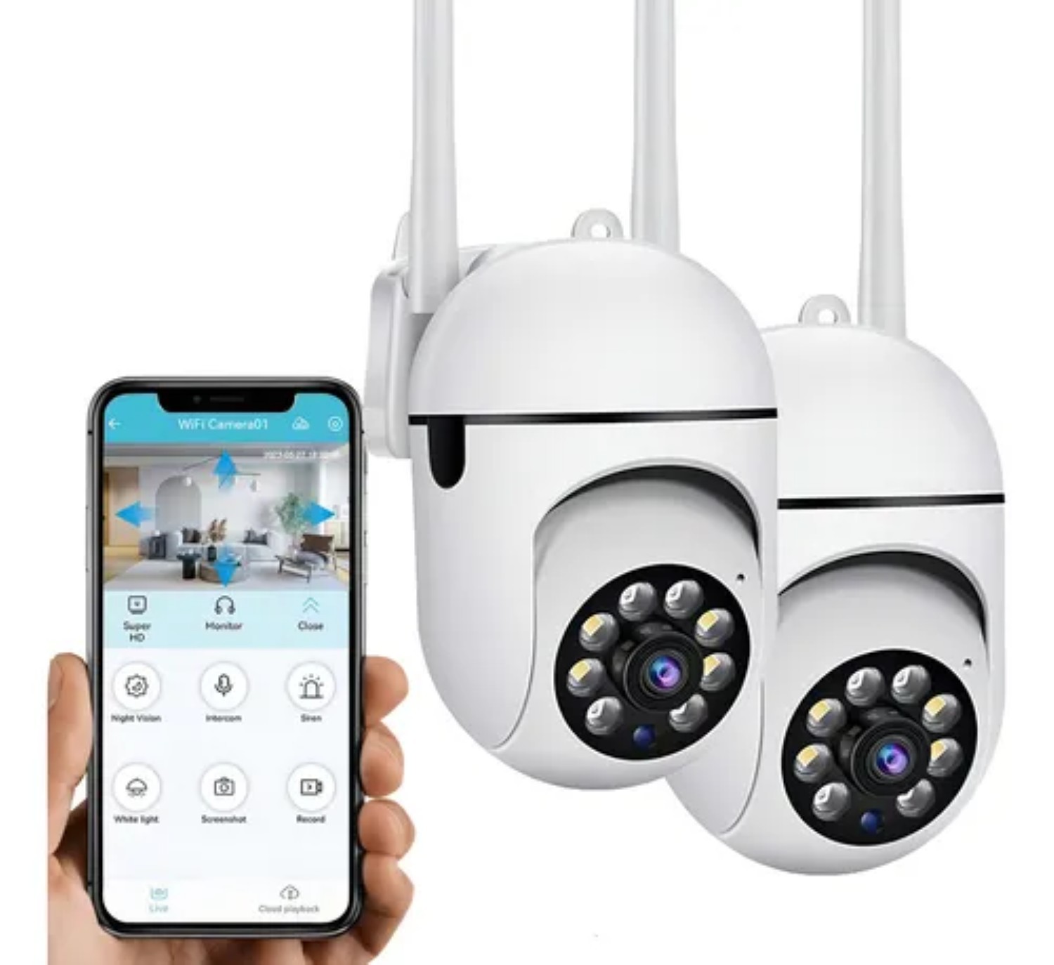 C&aacute;mara de seguridad 2PCS-288 Hd 1080p Foco 360&deg; Alarma 2 Piezas con resoluci&oacute;n 2MP visi&oacute;n nocturna incluida color blanco image number null