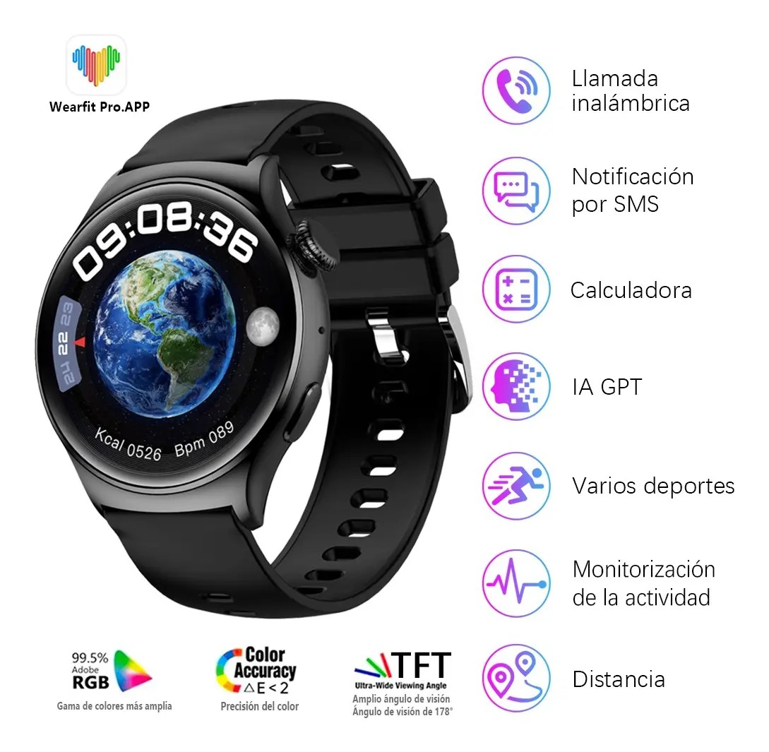 Reloj Inteligente Hombre Mujer Smartwatch Llamadas Watch4 image number null