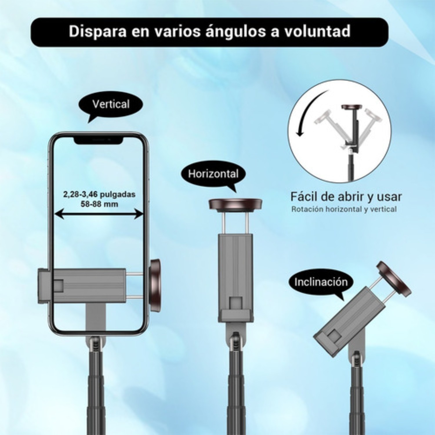 60in Tripode Para Selfie Stick Port&aacute;til Para Telefono Negro image number null