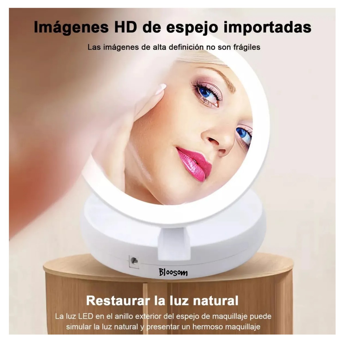 Espejo De Luz Led Doble Cara Ajustable Plegable, Blanco image number null
