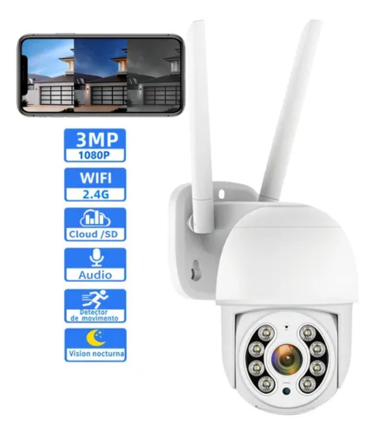 2pcs C&aacute;maras De Seguridad Exterior Wifi Hd Ip Visi&oacute;n Alarma Color Blanco image number null