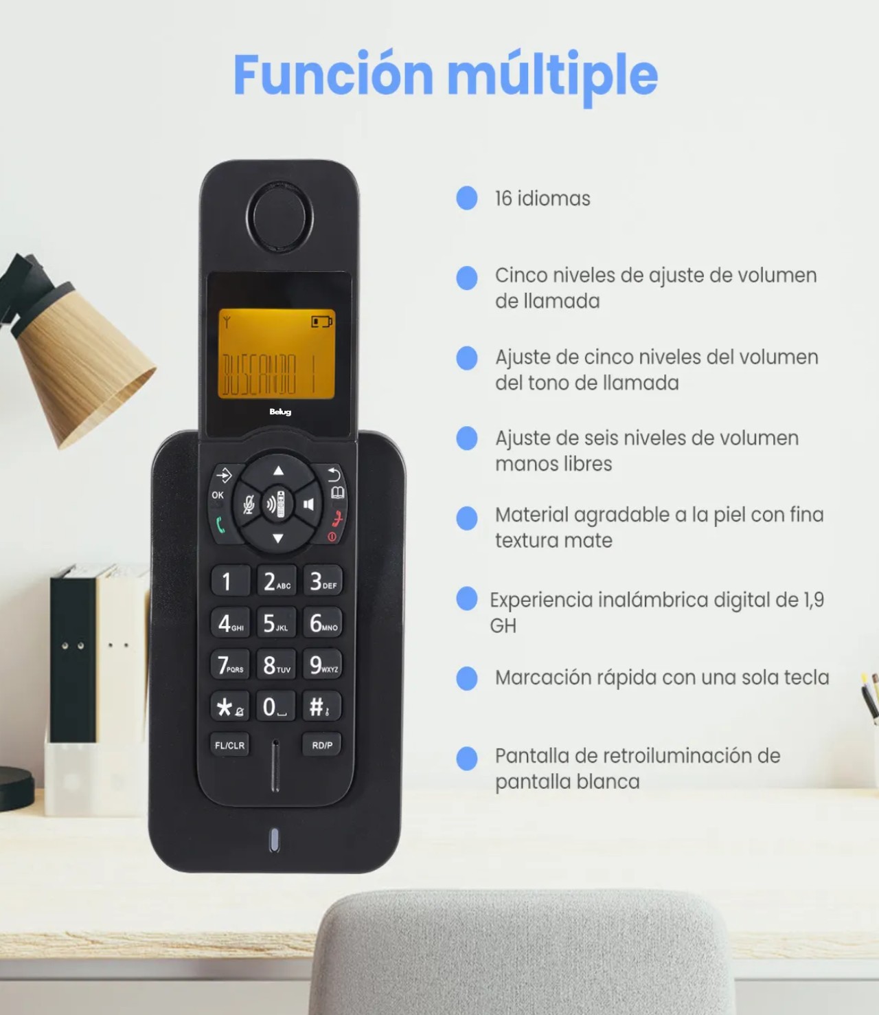 Tel&eacute;fono Inal&aacute;mbrico Fijo Moderno Con Lcd Para Casa Oficina negro image number null