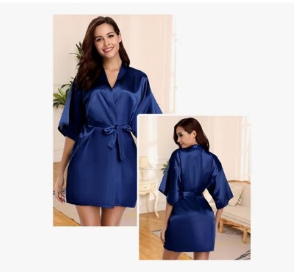 Batas Para Novias Damas Sin Bordado Pijamas Dama Satin Modelo Azul XL image number null