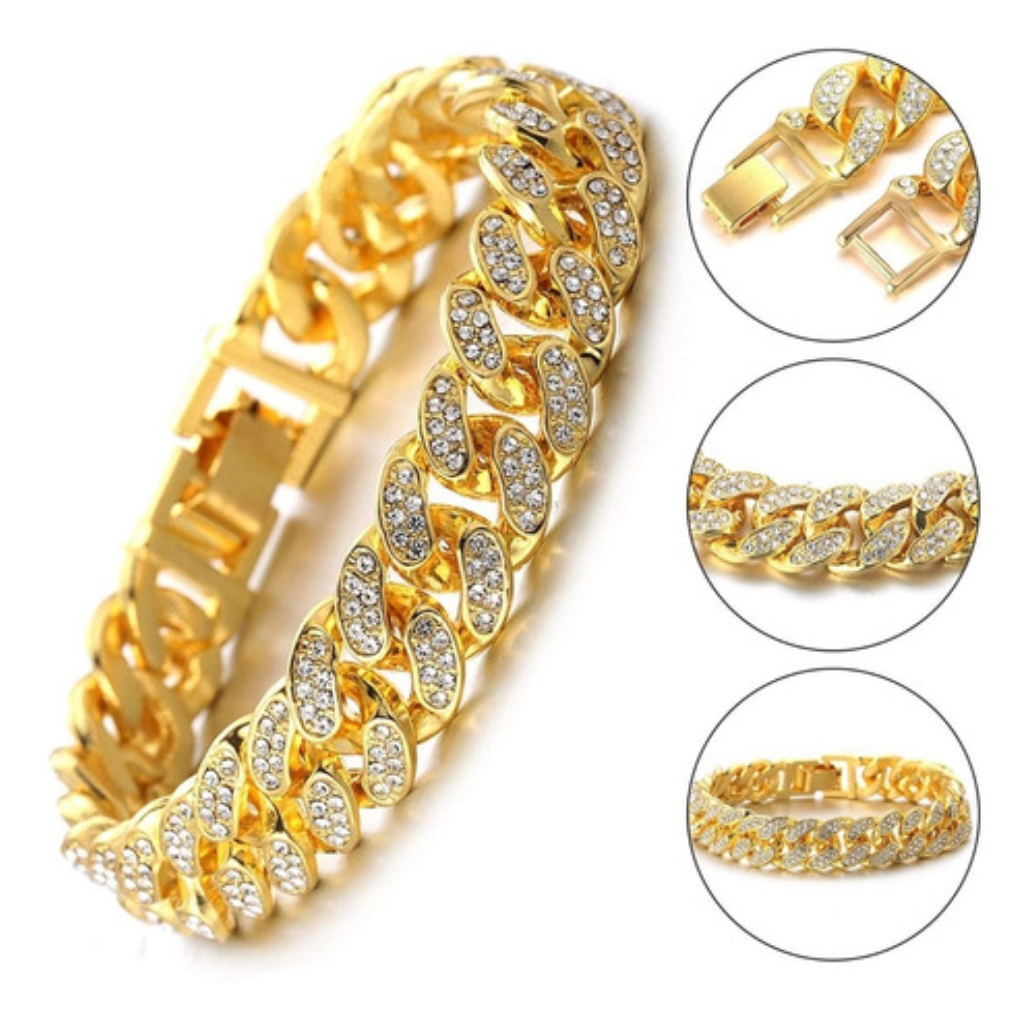 Reloj De Pulsera Unisex Con Diamantes Dorado Verde image number null