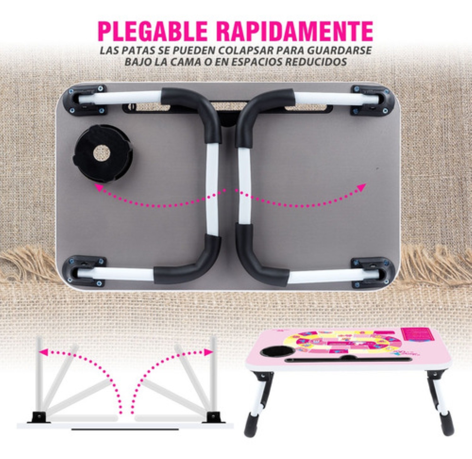 Mesa Plegable Portafolio De Madera Soporte Laptop Port&aacute;til negro/rosa image number null