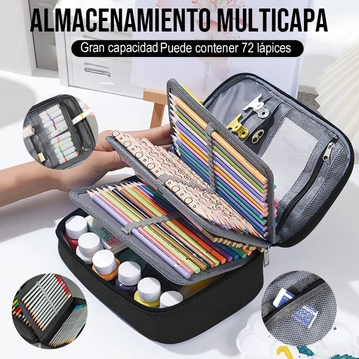 Estuche Para Lapices 24 Ranuras Lapiceras Organizadoras negro image number null