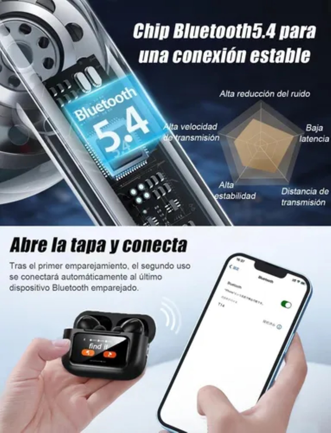 Aud&iacute;fonos Inal&aacute;mbricos Anc Con Pantalla Inteligente negros image number null