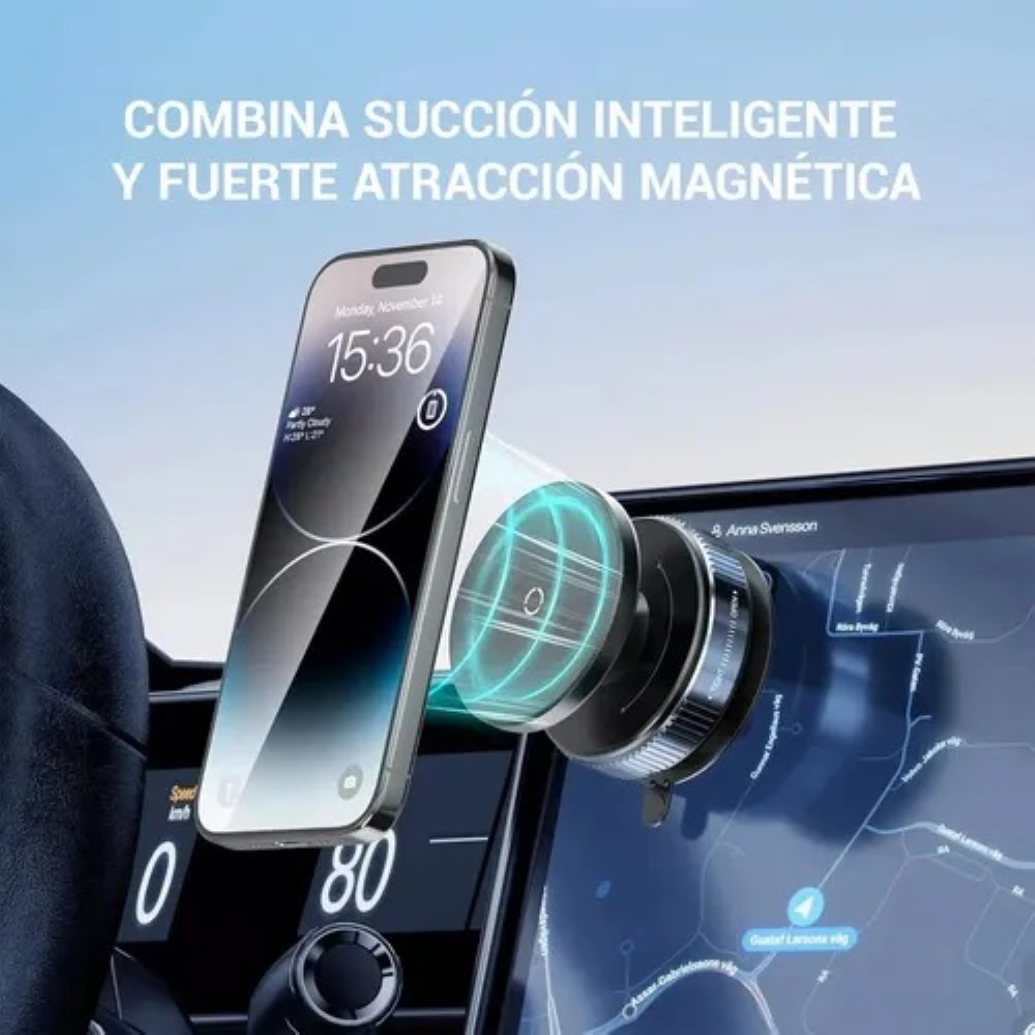 Soporte Para Celular Autom&oacute;vil Succi&oacute;n Magn&eacute;tic negro image number null