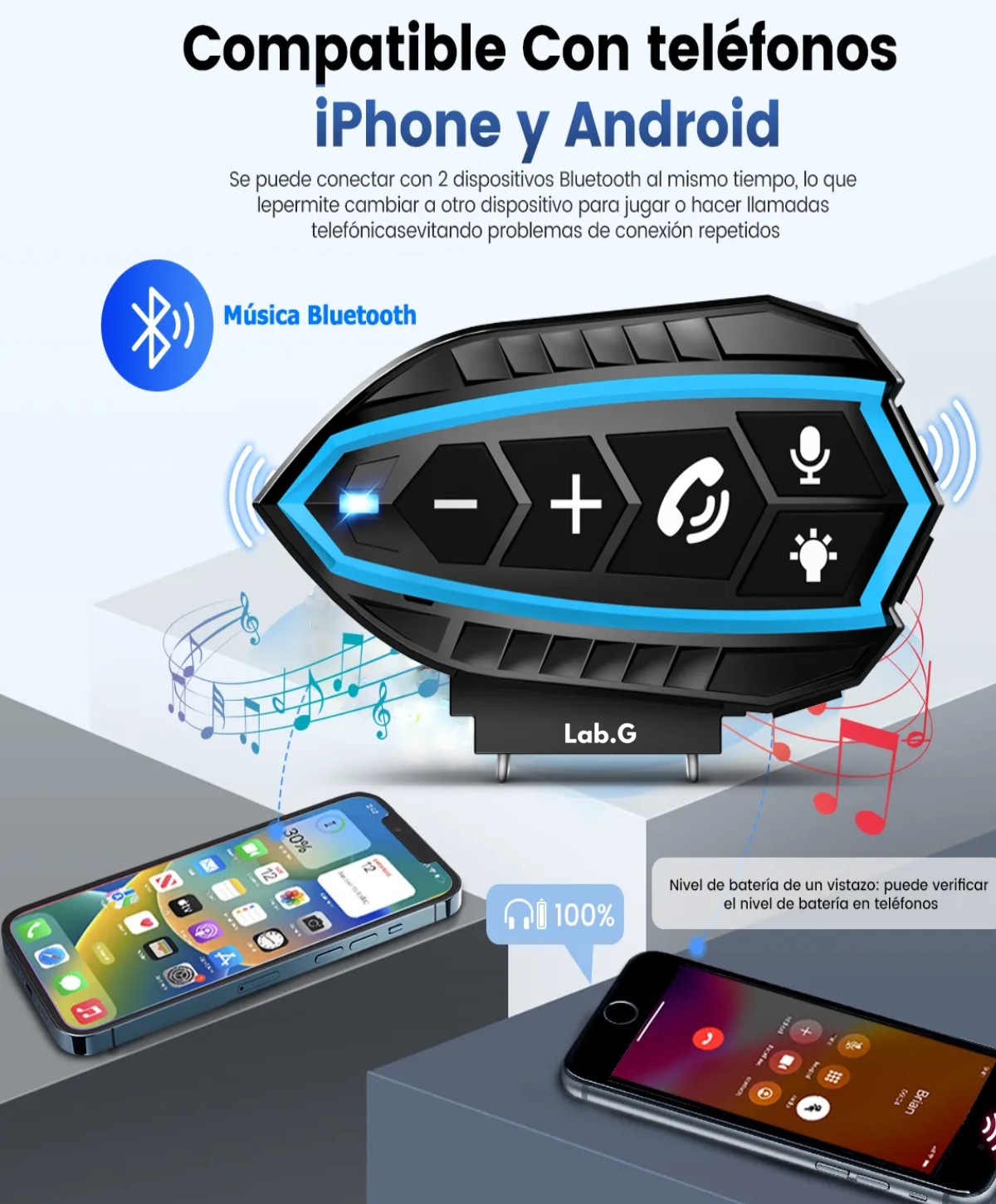 Aud&iacute;fonos Para Casco De Motos Bluetooth 5.0 Impermeables Ip67 negro linea azul image number null