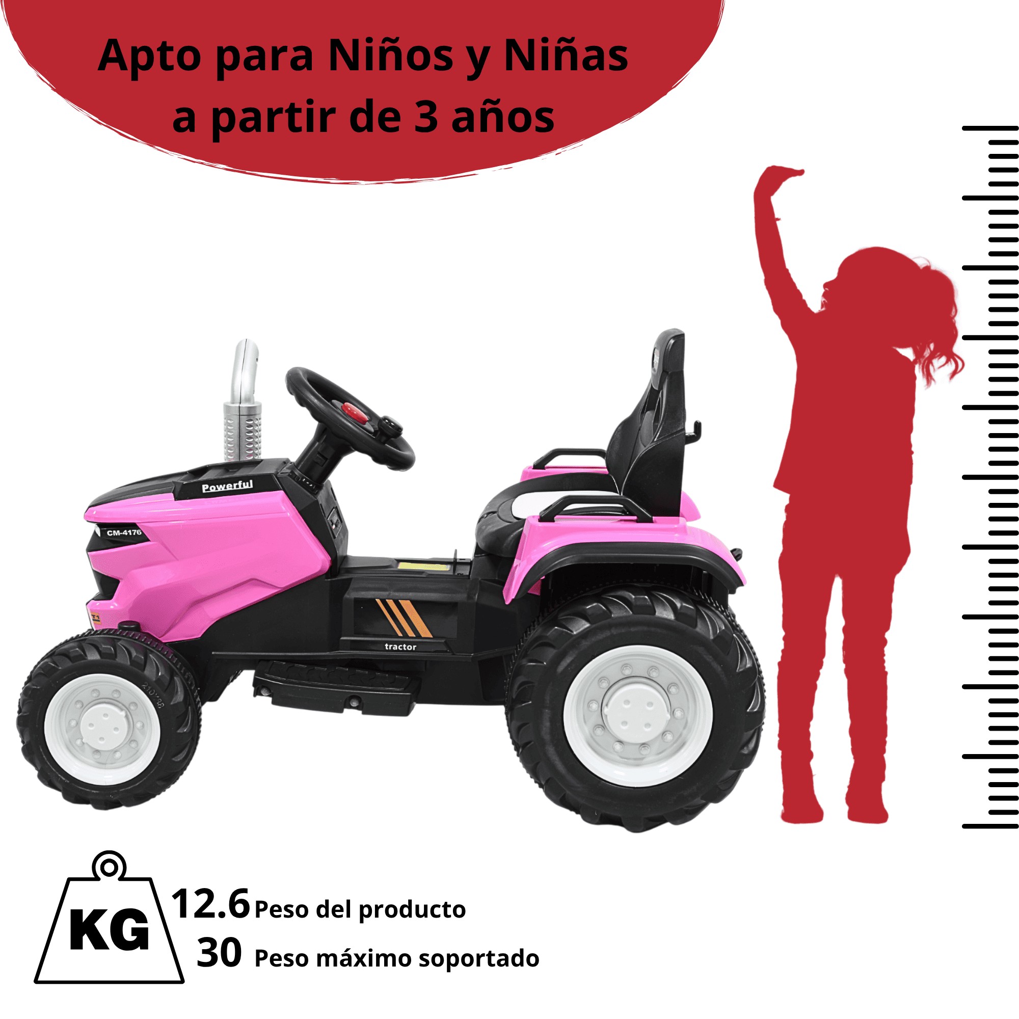 Montable Electrico para Ni&ntilde;os Tractor de Granja con Bater&iacute;a 12v Control Remoto Luz y Sonido Bluetooth - Rosa image number null
