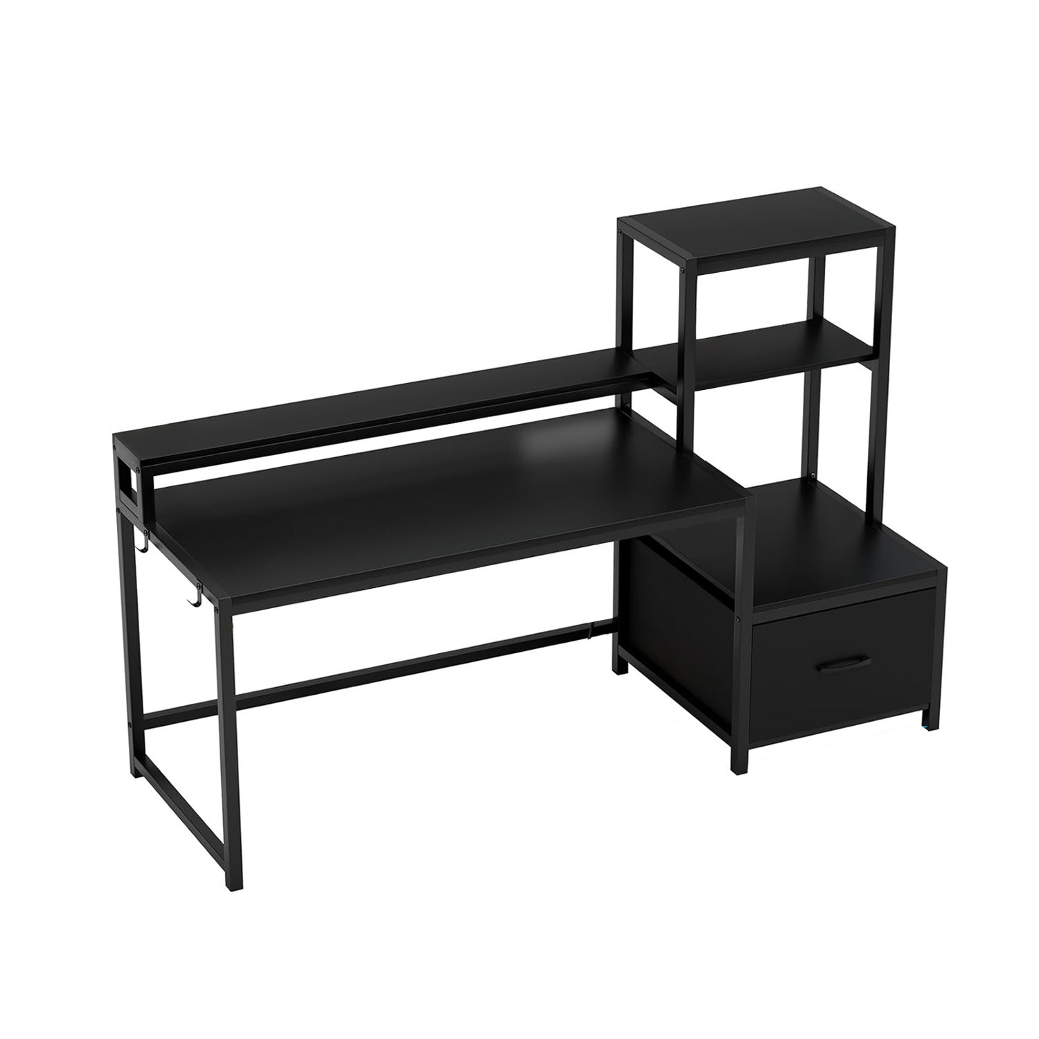 Escritorio Organizador con Estanter&iacute;a Lateral, Caj&oacute;n y Base Met&aacute;lica Negra &ndash; Bossa Zeni image number null