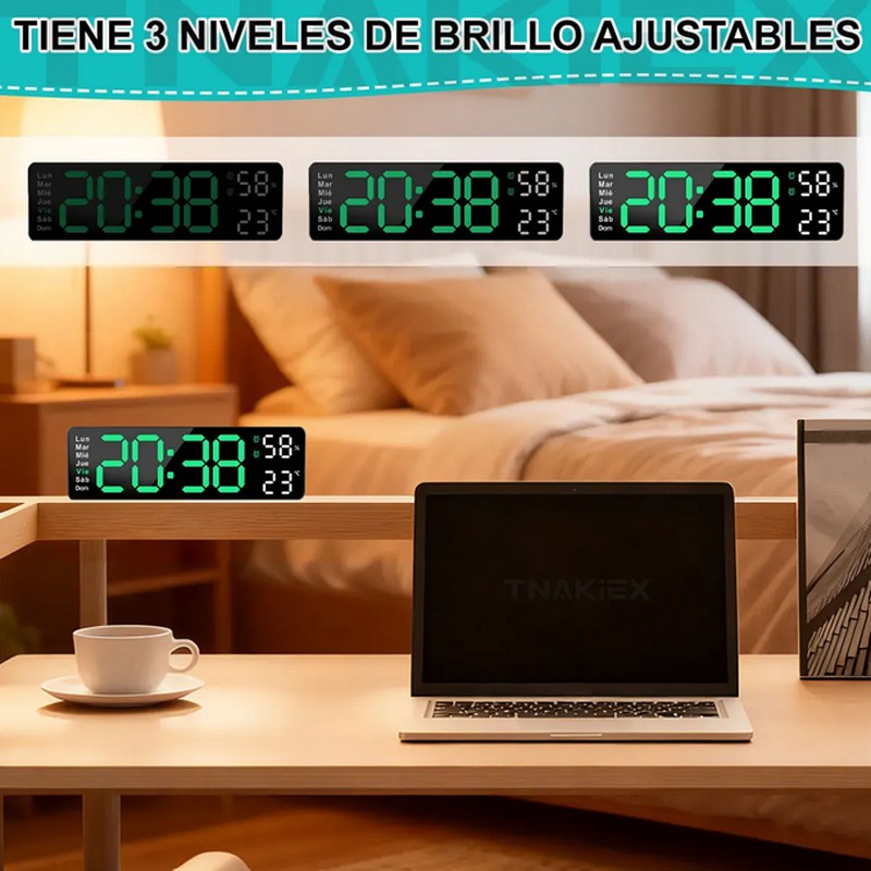 Reloj De Pared Digital Con Term&oacute;metro Alarmas Y Calendario image number null