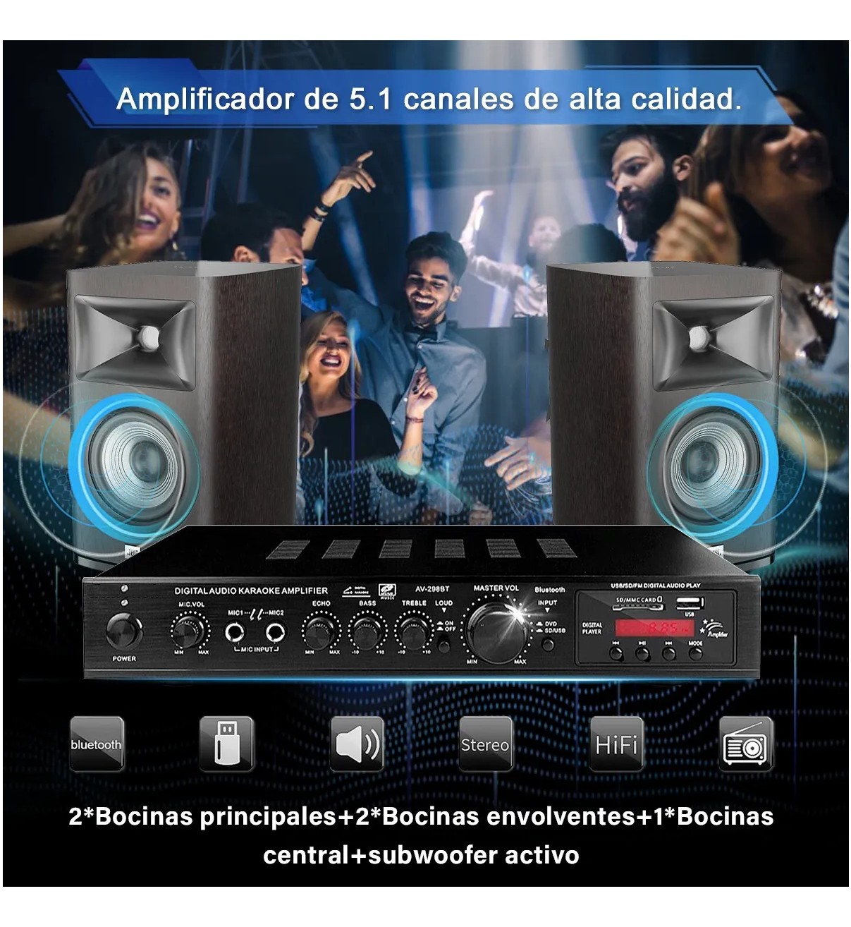 Amplificador De Audio Bluetooth Malubero Av-298bt 5.1 Estereo image number null