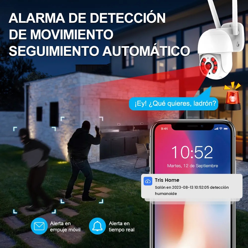 Camara de Seguridad PTZ Wifi para Exteriores Full HD 2MP 1080P 360&ordm; Vision Nocturna Sensor de Movimiento 2 pz image number null