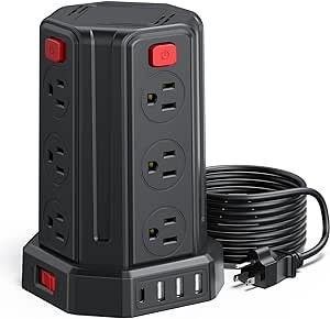 A SMALLRT Regleta De Alimentaci&oacute;n contra Sobretensiones 9.8Ft / 3M 4 Puertos USB Regleta De 12 Salidas con Toma De Cable Largo USB Torre Protectora contra Sobretensiones. image number null