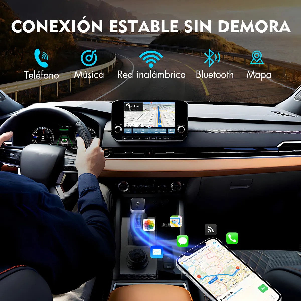 Adaptador Inalambrico CarPlay Universal para Auto Compatible con IPhone y Android Control Estable Plug and Play image number null