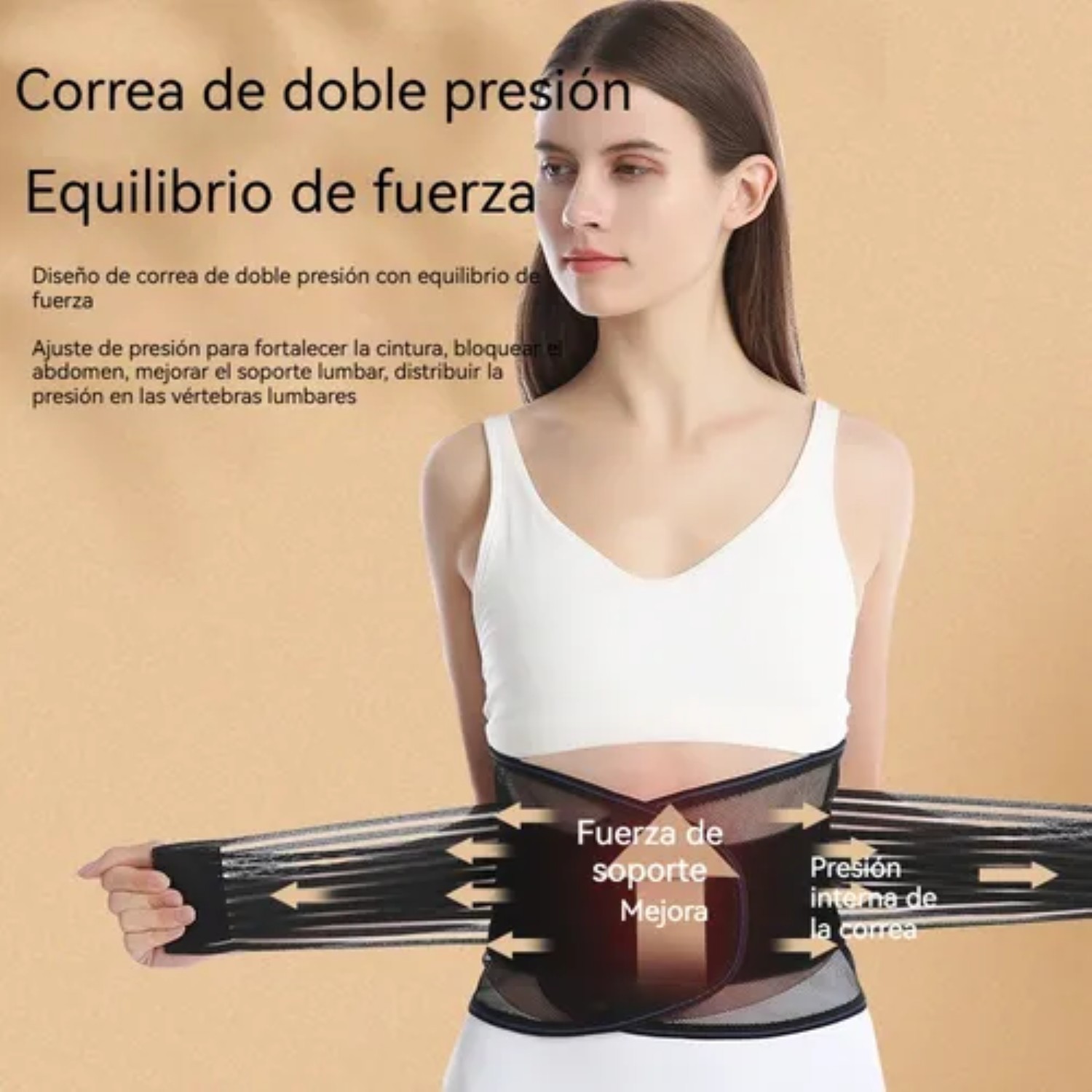 Faja Lumbar Transpirable Cintur&oacute;n Ortop&eacute;dico Apoyo Espalda negra tallaG image number null