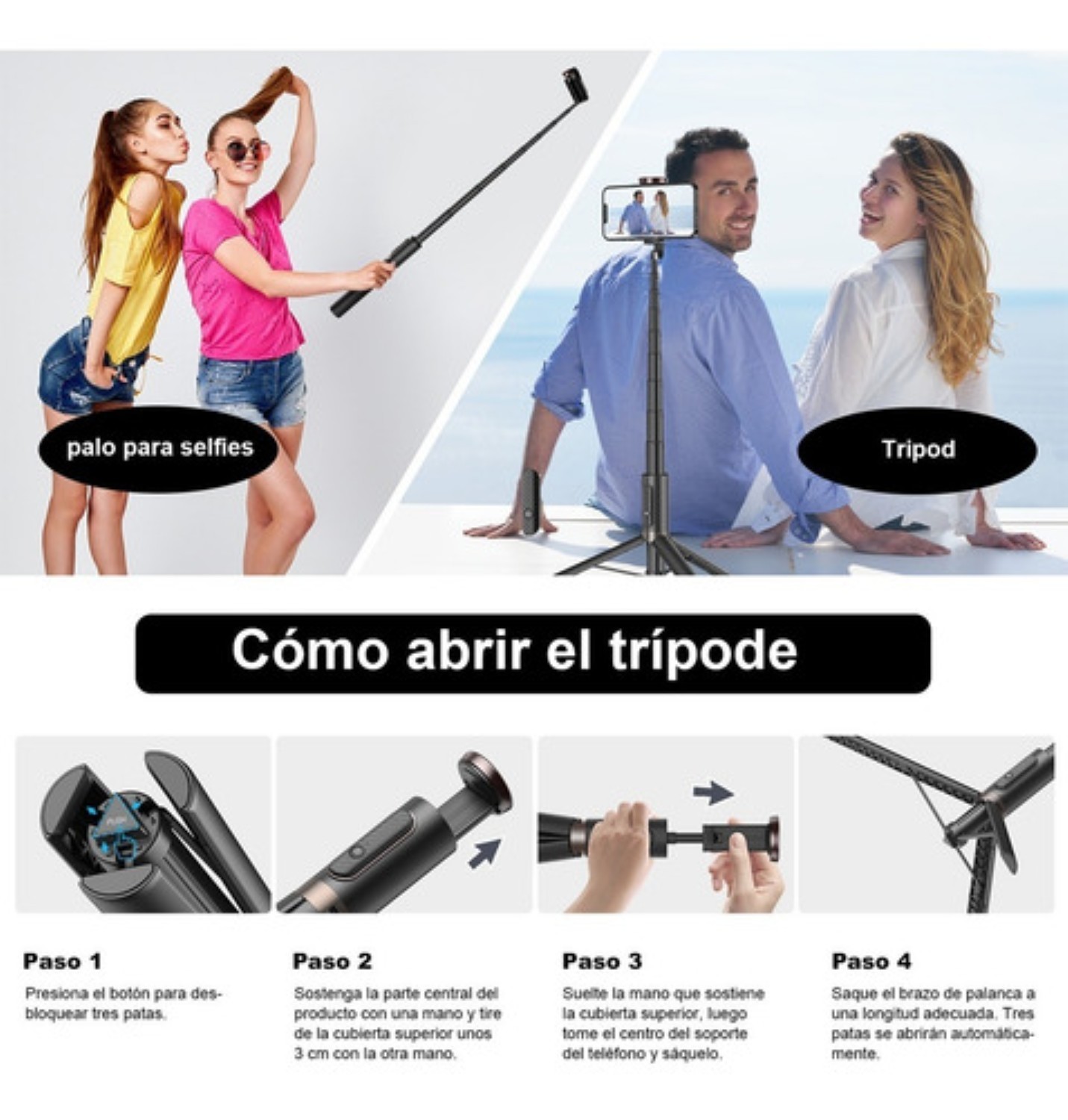 60in Tripode Para Selfie Stick Port&aacute;til Para Telefono Negro image number null