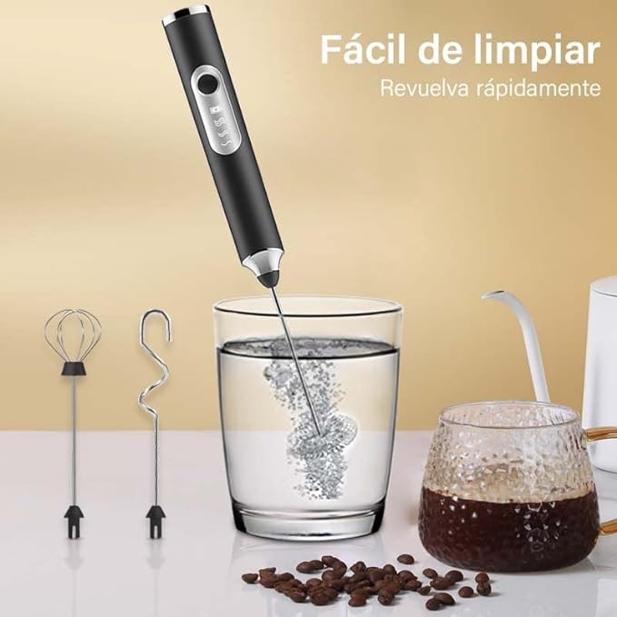 A Espumador de leche, Batidor de mano 3 en 1, Batidor el&eacute;ctrico de mano con 3 velocidades ajustables y 3 batidores de acero inoxidable para caf&eacute;s con leche, capuchinos, huevos, chocolate caliente,matcha. image number null