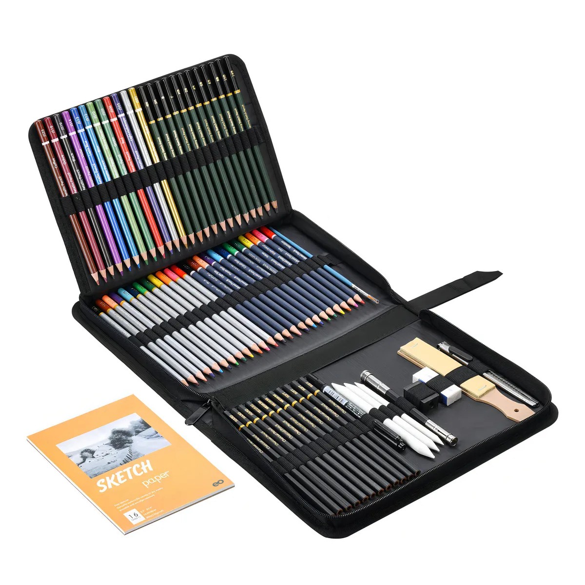 Kit L&aacute;pices Dibujo 72 Colores Acuarelables y Grafito con Estuche image number null