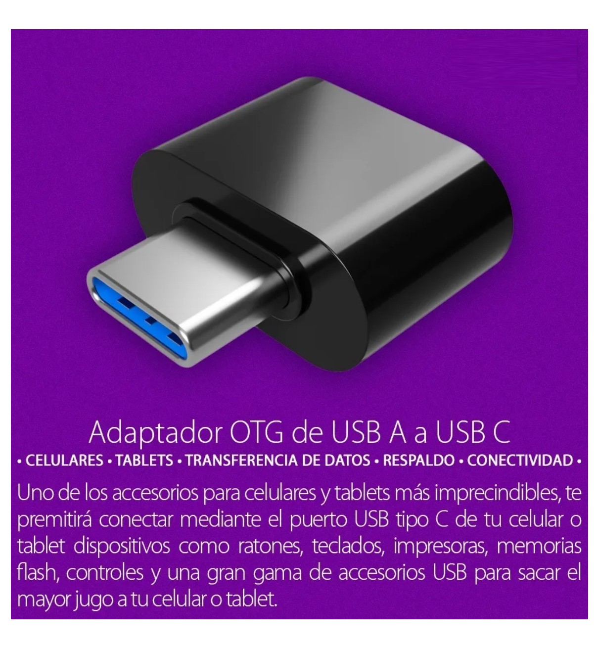 Adaptador Usb A Tipo C Otg 3.0 Conector Celular Malubero Negro image number null