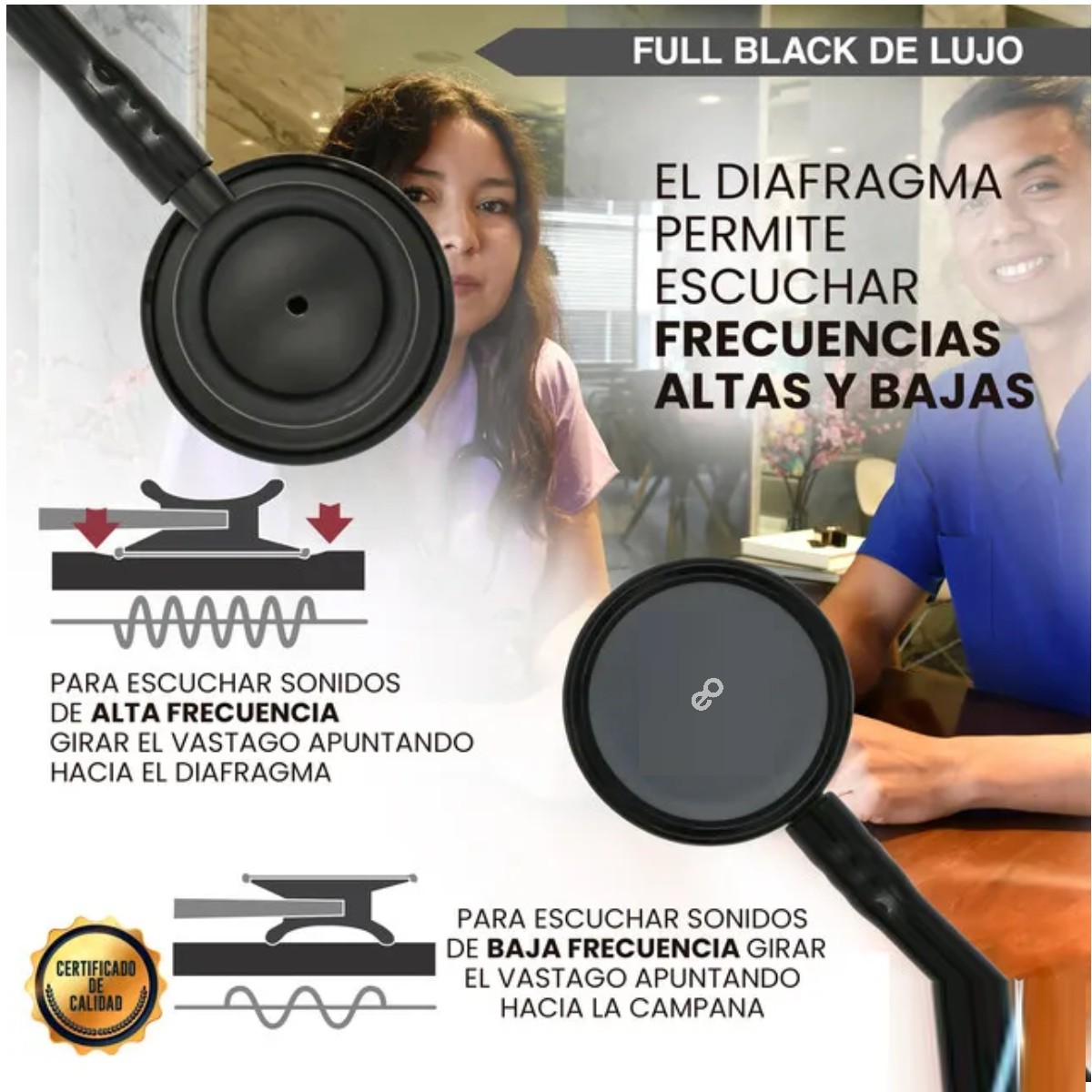 Estetoscopio de doble campana de lujo color Full black image number null