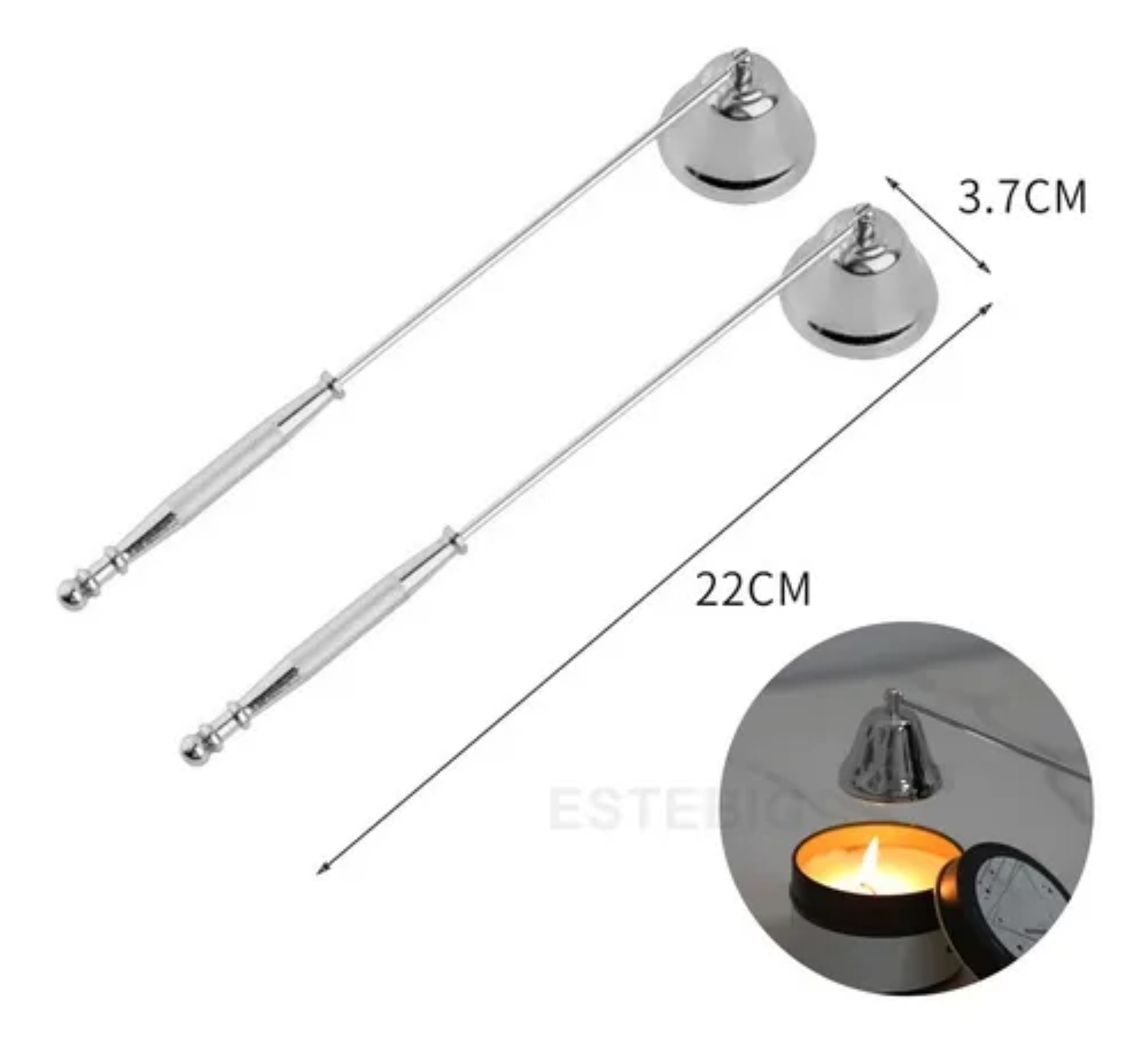 2 Pzs Apagador Velas Portavelas Campana Acero Inoxidable plateada image number null