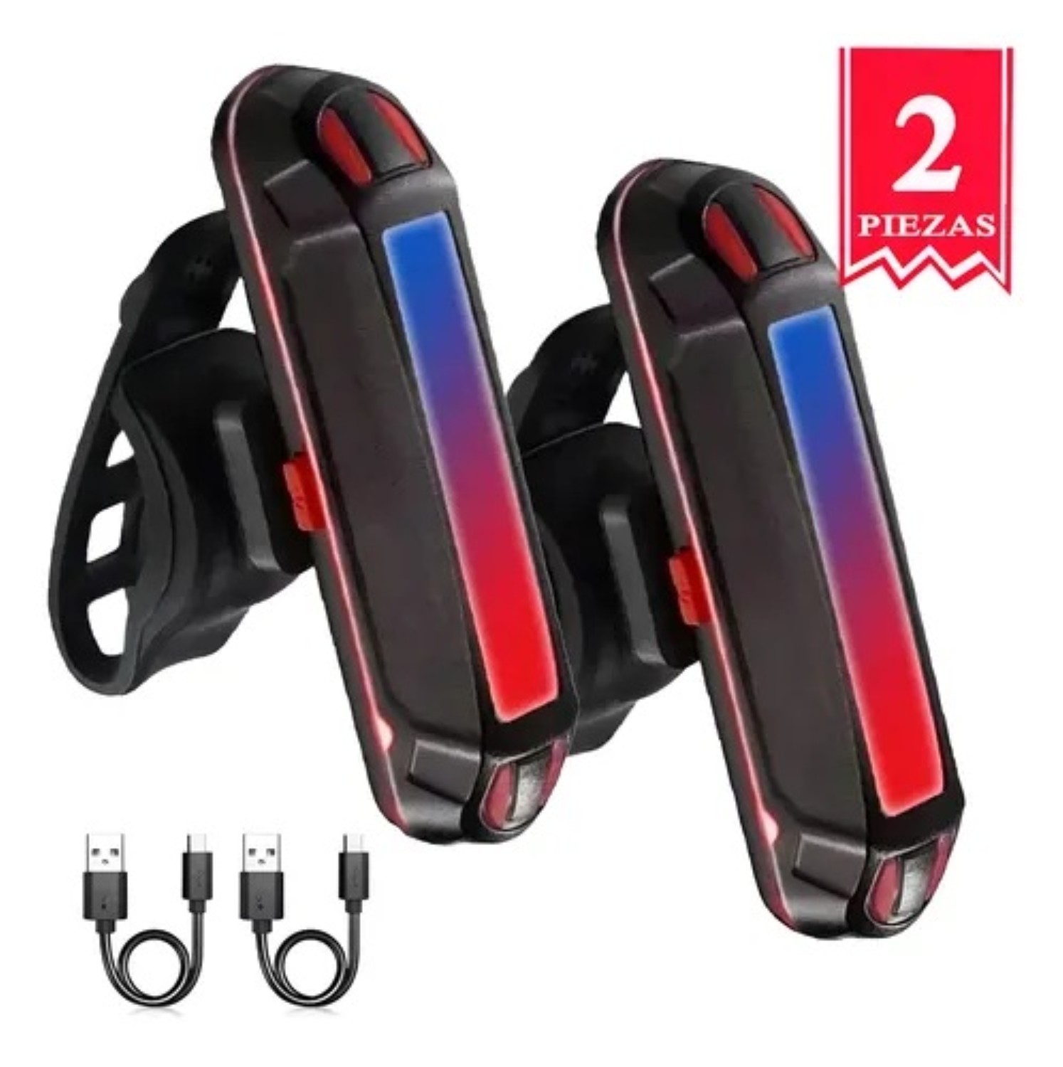 2pz Luces Usb Recargable Led Estrobo Para Bicicleta 5 Modos image number null