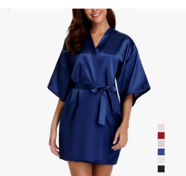 Batas Para Novias Damas Sin Bordado Pijamas Dama Satin Modelo Azul XL image number null