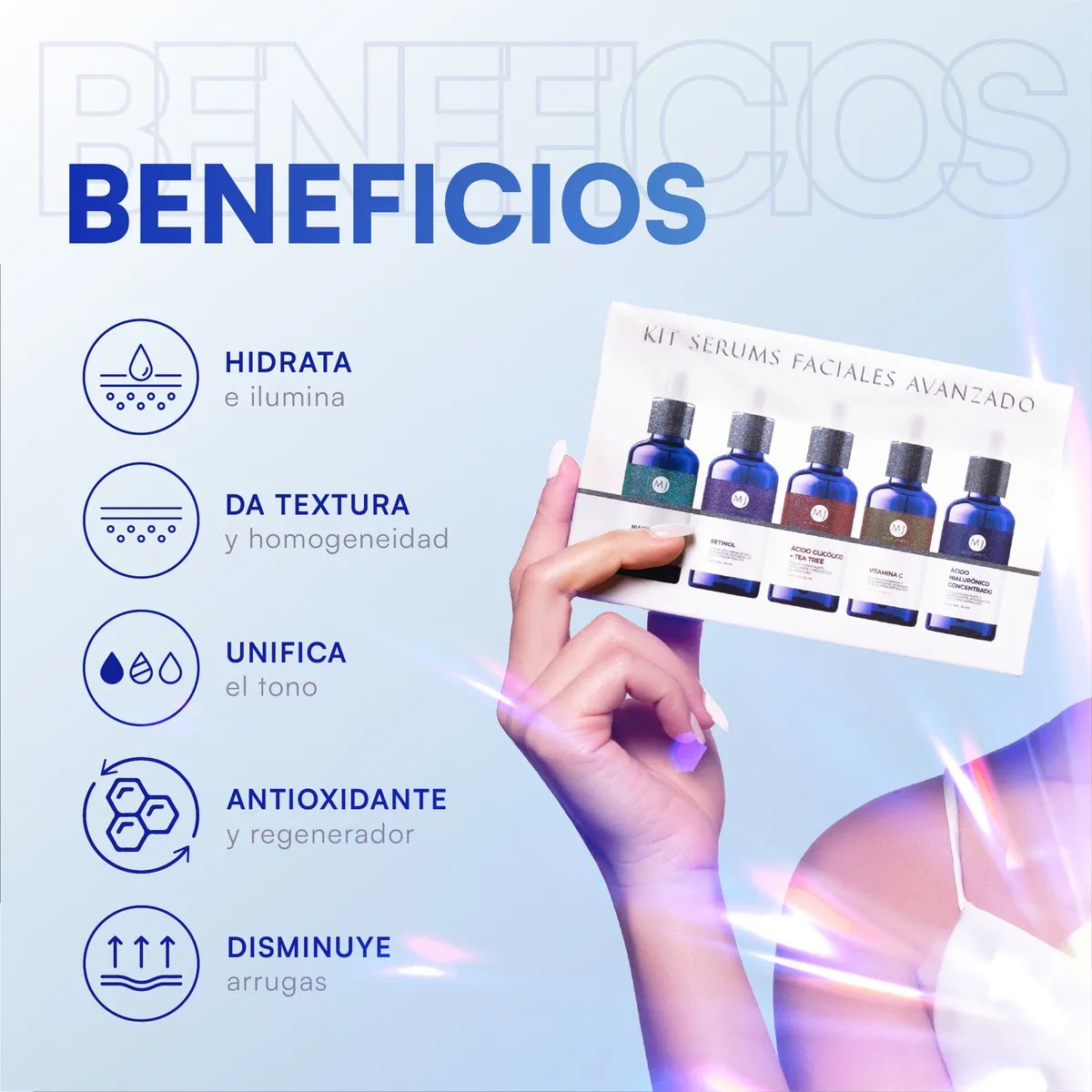 Kit Facial Advance Con 5 Sueros A. hialur&oacute;nico, Retinol, Vitamina C, Niacinamida, &Aacute;cido glic&oacute;lico image number null