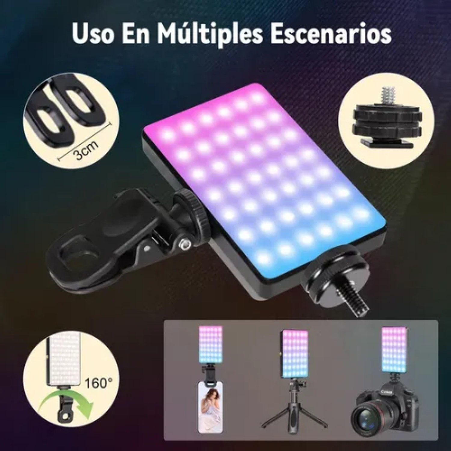 L&aacute;mpara De Tel&eacute;fonos C&aacute;mara Luz Rgb Para Celular Recargable image number null