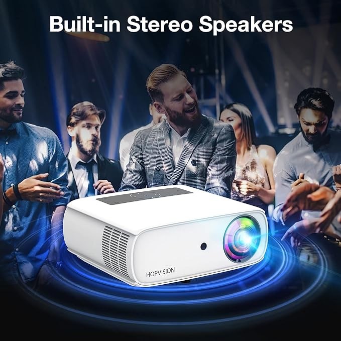 HOPVISION Proyector Native 1080P Full HD, Proyector de pel&iacute;cula de 15,000 Lux con 150,000 Horas de Vida LED, 4K & 350 pulgadas compatible Proyector, para el SmartPhone/PC/Laptop/PS4/TV Stick/EXCEL/PPT. image number null