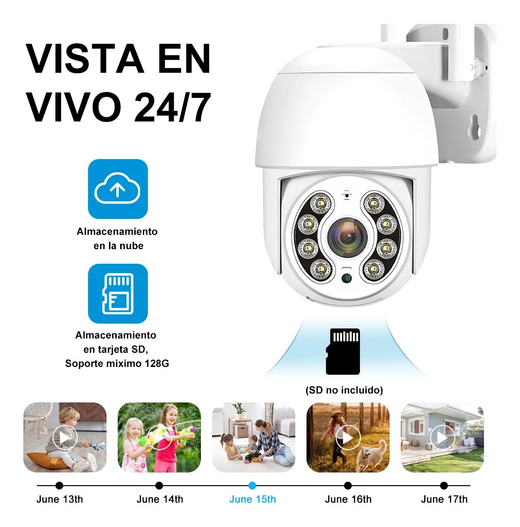Camara de Seguridad PTZ Wifi para Exteriores Full HD 2MP 1080P 360&ordm; Vision Nocturna Sensor de Movimiento 2 pz image number null