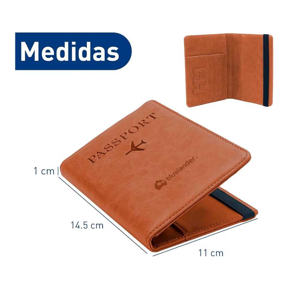 Bluelander Porta Pasaporte, con Protecci&oacute;n RFID, Porta Pasaporte y Visa, 15 x 20.5 cm, (Caf&eacute;) image number null
