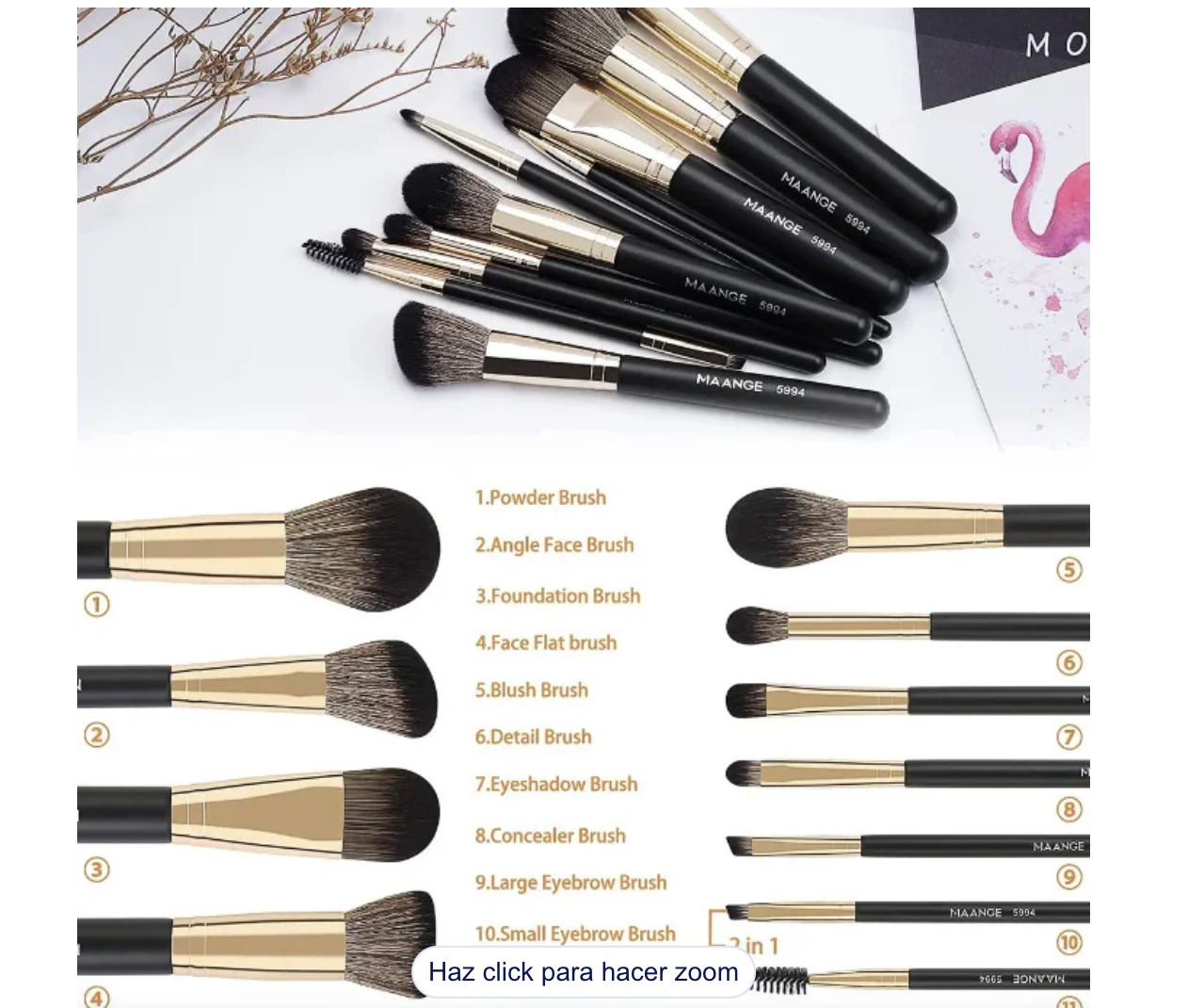 Brochas De Maquillaje Profesional set 10 Con Estuche esponja Modelo Negro image number null
